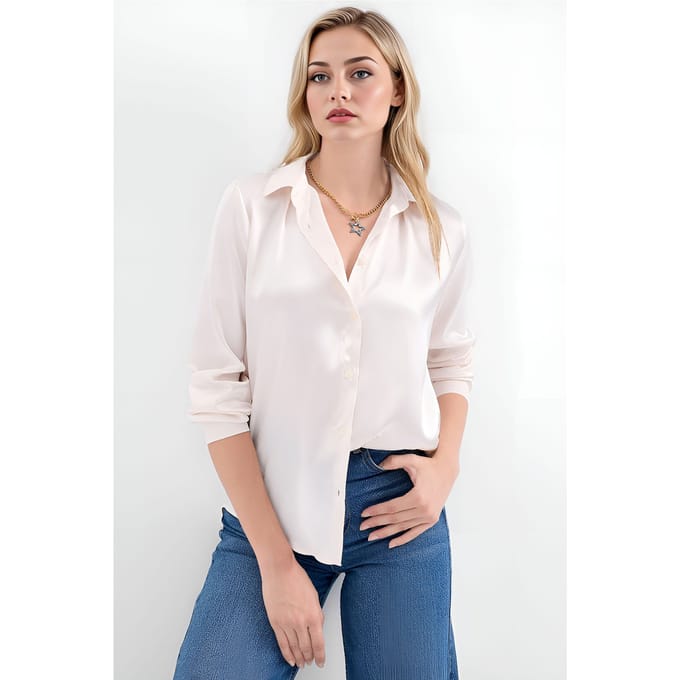 Satin Lange Mouwen Knop-Up Shirt