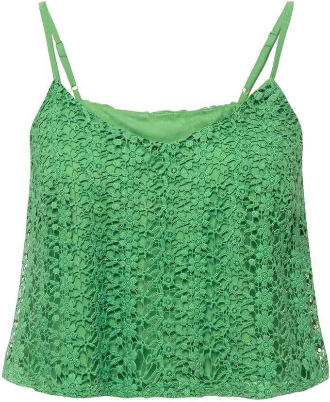 Studio Untold - Dames - Blousetop cropped gehaakte kant spaghettibandjes - Lichtgroen - Maat 54+