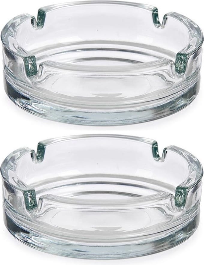Vivalto Set van 4x stuks asbakken - van transparant glas - Diameter 10.5 x Hoogte 3.5 cm