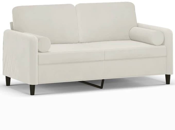vidaXL - Tweezitsbank - met - sierkussens - 140 - cm - fluweel - crèmekleurig