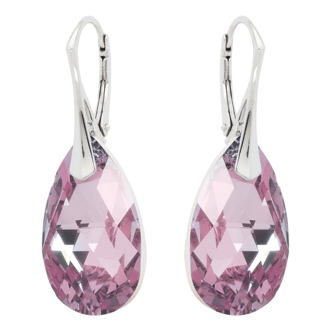 DBD - Zilveren Oorbellen - Druppel - Swarovski Kristal Elements - Roze Comet - 22MM - Anti Allergisch
