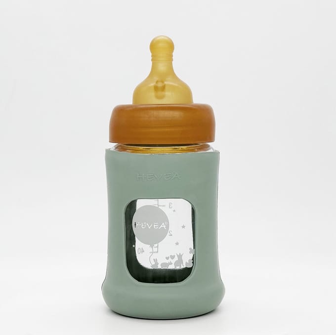 Wide Neck Baby Glass Bottle with Sleeve 150ml/5oz Single-Pack (Seafoam Blue)