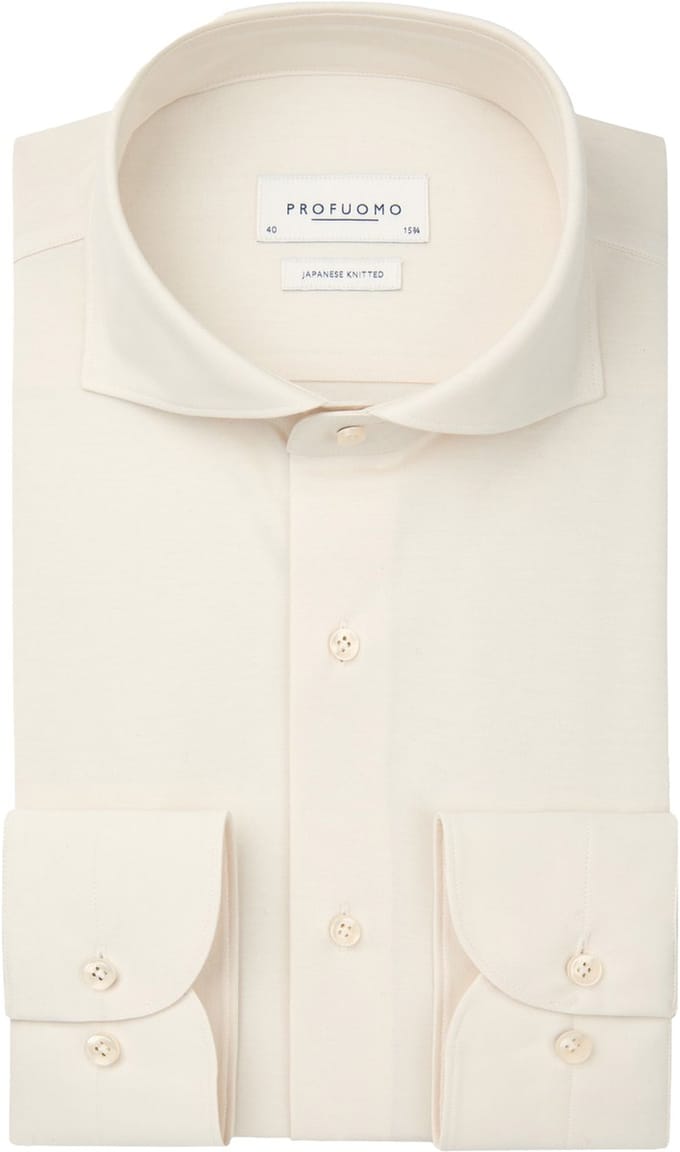 Profuomo slim fit heren overhemd - jersey - offwhite - Strijkvrij - Boordmaat: 40