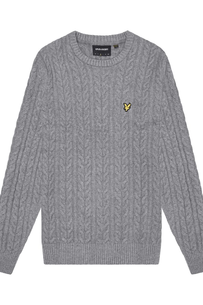 Lyle & Scott Cable Crew Neck Jumper Mid Grey Marl Größe: XXL | Pullover Outlet | Herren | Grau