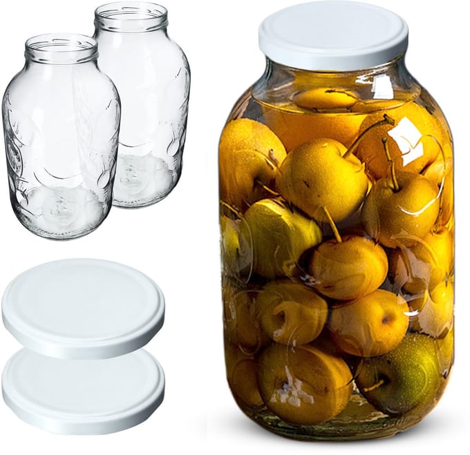 KADAX Glazen Pot 5L voor Jam, Honing, Komkommers, Fruit met Groot Patroon 5000ml + 2 witte deksels.