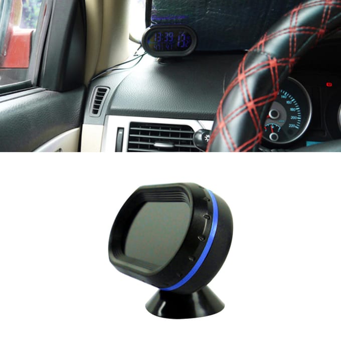 Auto Thermometer Digitale Klok DC 12V Auto Klok LED Verlicht Auto Dubbele Temperatuurmeter Voltmeter Spanningstester Blue blauw