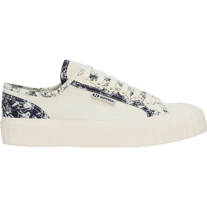 Superga Dames/Dames 2630 Stripe Sketched Flowers Trainers (Beige Natuurlijk/Navy)