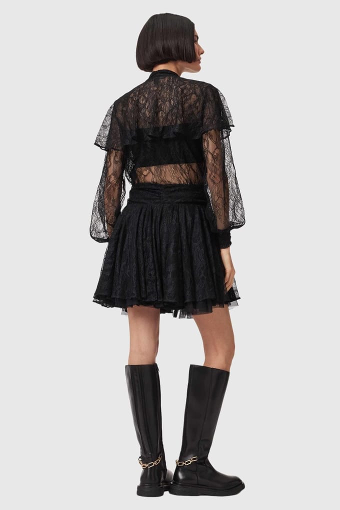AllSaints Athena Lace Skirt Black Größe: 8 | Miniröcke Outlet | Damen | Schwarz