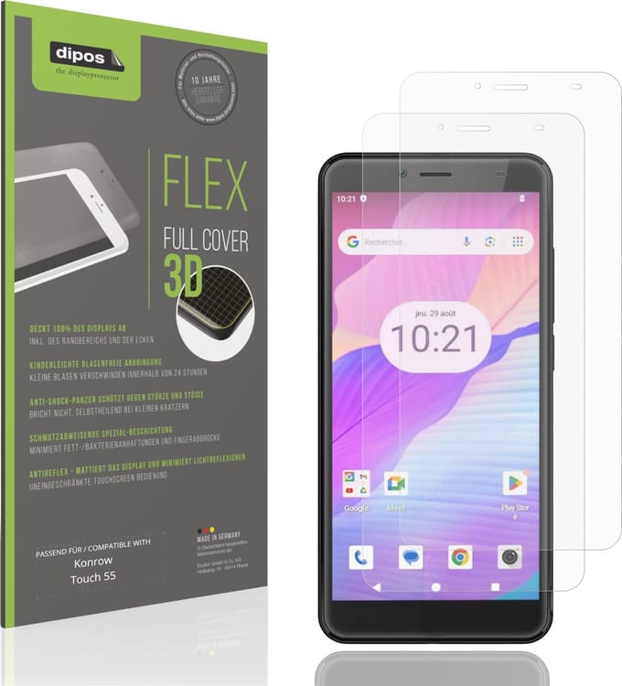 dipos FLEX – 2x Matte Screenprotector geschikt voor Konrow Touch 55 | Volledige Schermbescherming | Case-Friendly