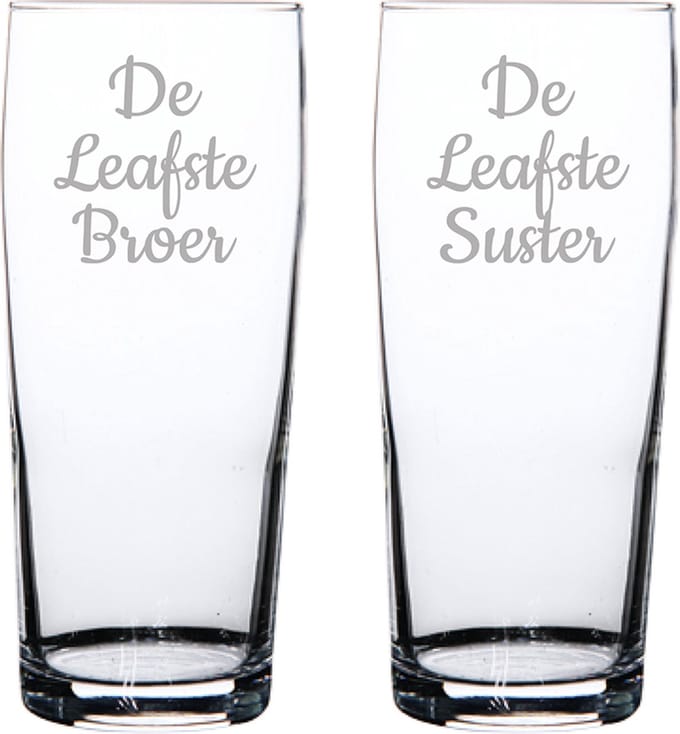 Gegraveerde bierfluitje 19cl De Leafste Broer-De Leafste Suster
