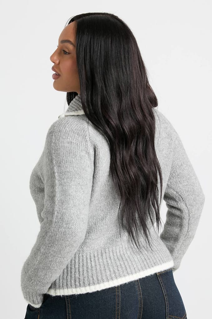 boohoo Dames Plus Grof Gebreide Trui met Ritssluiting | Grey | Maat: 20-22