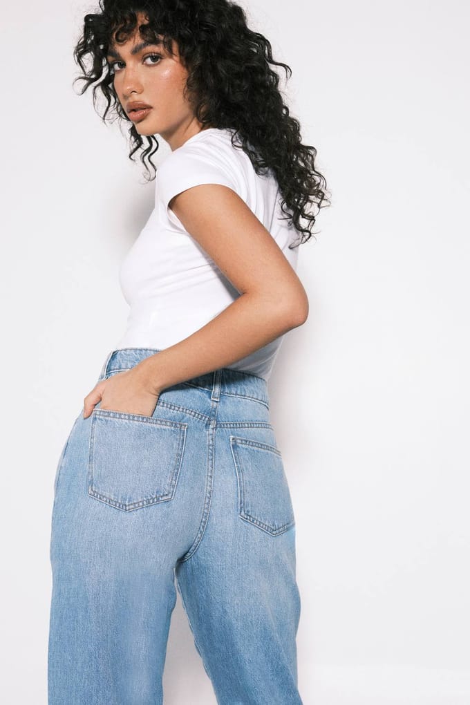 boohoo Dames Basics High Waist Mom Jean | Light Blue | Maat: 6/32L