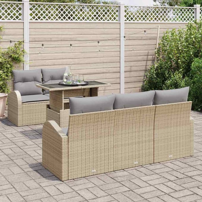 vidaXL Tuinbank Set met kussen met kussen 6 pcs Beige Poly Riet