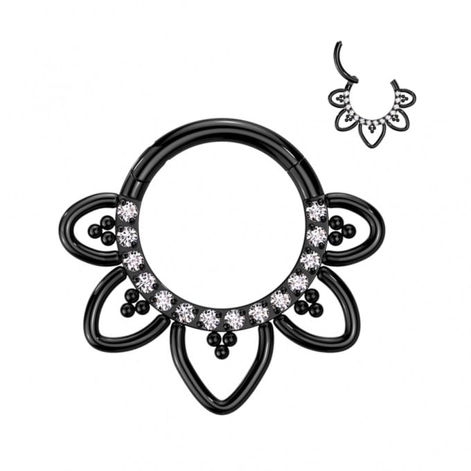 Piercing titanium Filigree met steentjes clicker 1.2x8 - zwart - LMPiercings