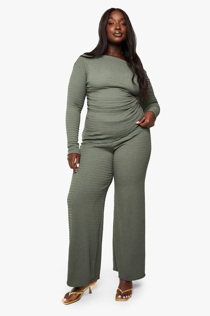boohoo Dames Plus Broek met Strikceintuur | Khaki | Maat: 28