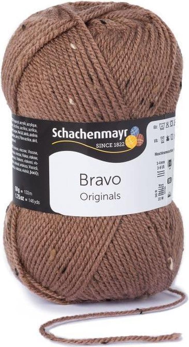 Bravo Wol - 50 gram -  Bruin met wit en zwart
