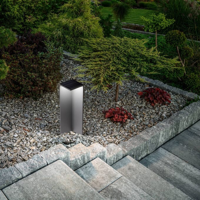Fabas Luce LED-wegepaal met zonne-energie Fold, donkergrijs, bewegingsmelder, IP54