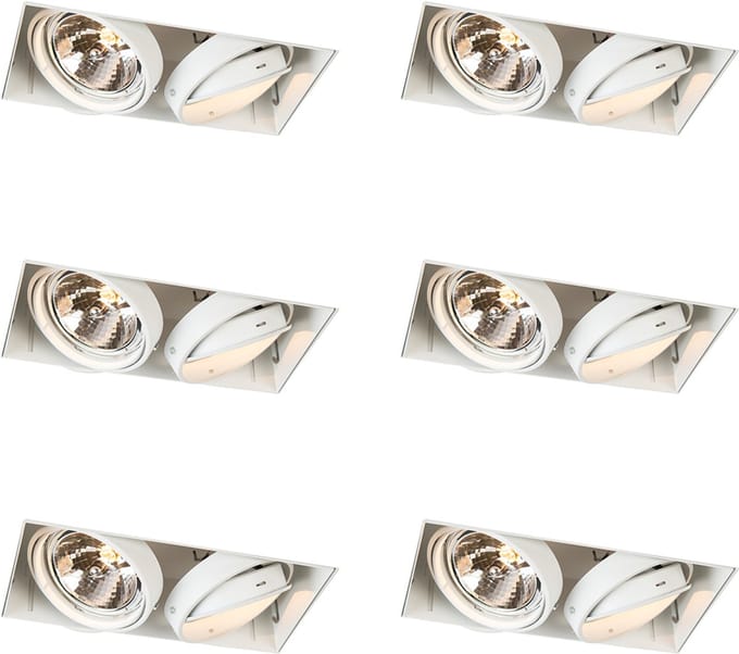 QAZQA Set van 6 Inbouwspot wit draai- en kantelbaar AR111 Trimless 2-lichts - Oneon