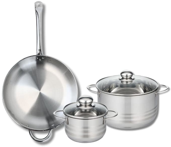 Set van 1 Koekenpan 32 cm en 2 kookpotten 16 en 24 cm Elo Profi Brillant