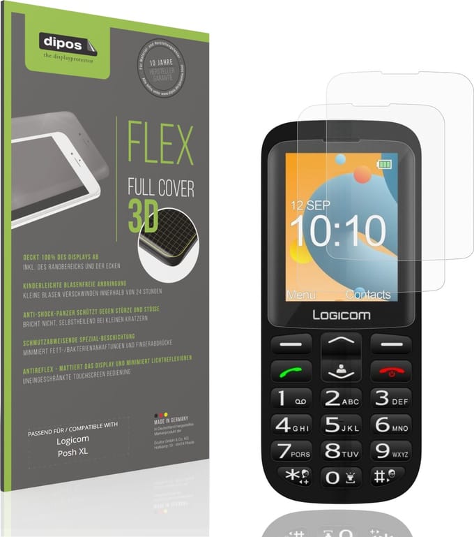 dipos FLEX – 2x Matte Screenprotector geschikt voor Logicom Posh XL | Volledige Schermbescherming | Case-Friendly