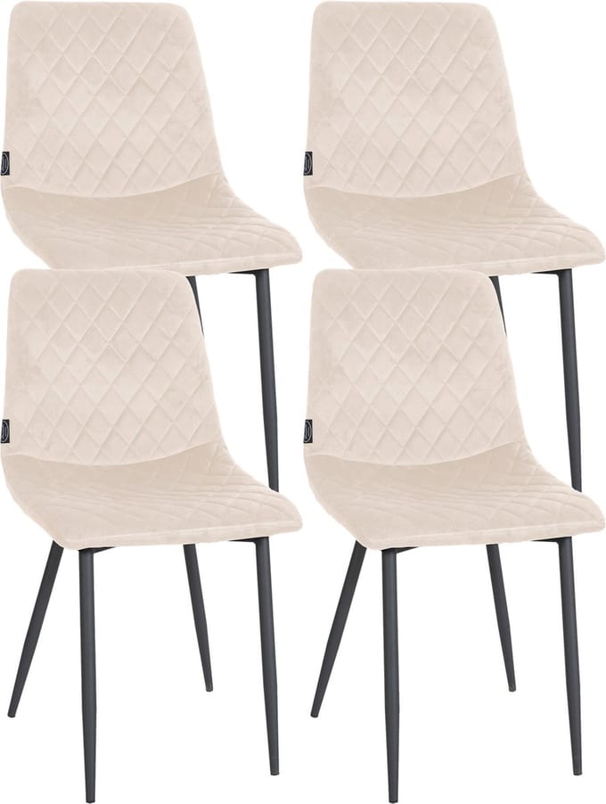 CLP Telde Set van 4 Eetkamerstoelen - Zonder armleuning - Metaal frame - Fluweel - Velvet - creme