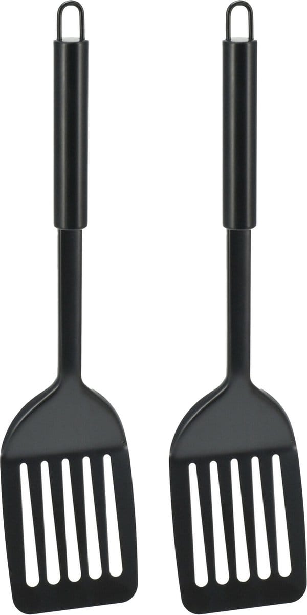 Excellent Houseware Kook/keuken gerei - 2x - bak spatel - zwart - RVS - 33 cm