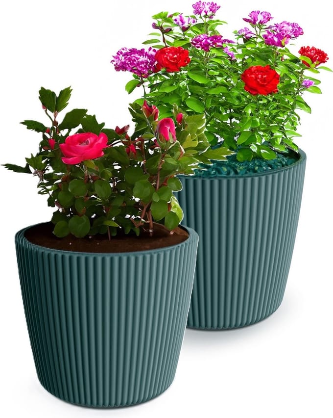 Prosperplast Plantenpot/bloempot Buckingham - 2x - zeeblauw - D14 x H13 cm