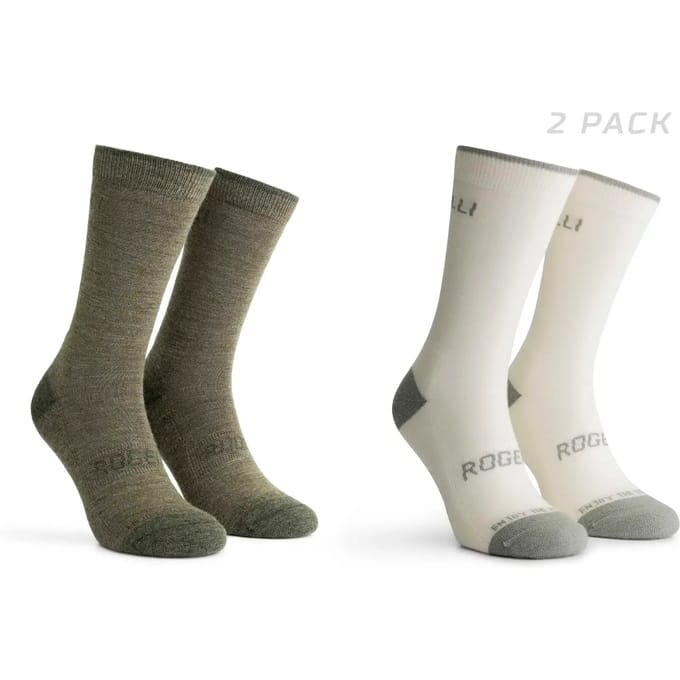 Rogelli Merino Wool Dames en Heren 2 pack Fietssokken - Groen/Taupe