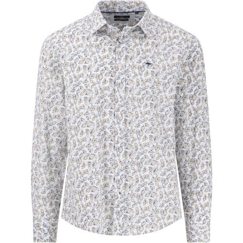 Fynch-Hatton Overhemd Leaves Pattern Subtle Structure Supersoft Cotton Zand / male
