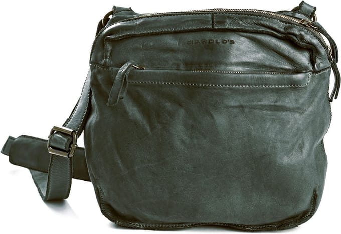 HAROLD'S Leren schoudertas Submarine Crossbag Zip Green donkergroen