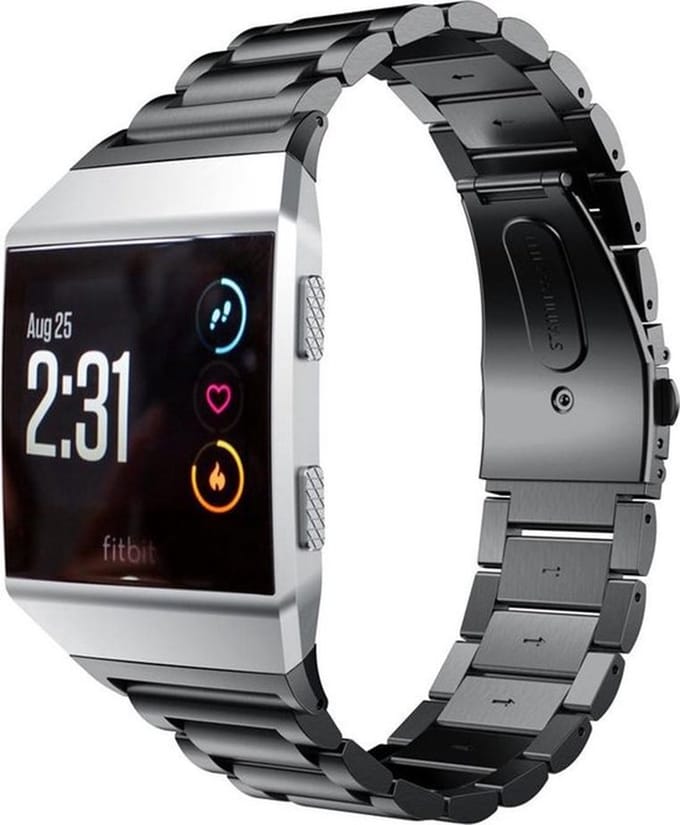 Shop4 - Geschikt voor Fitbit Ionic Bandje - Roestvrijstaal Zwart