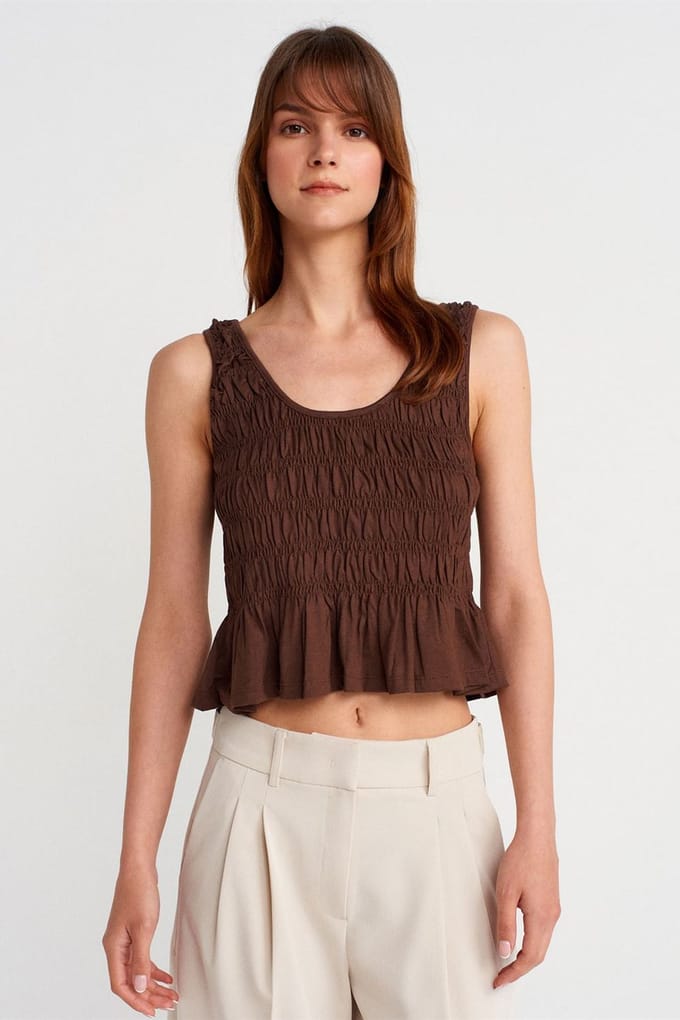 Textured Katoen-modal Crop Cami Blouse