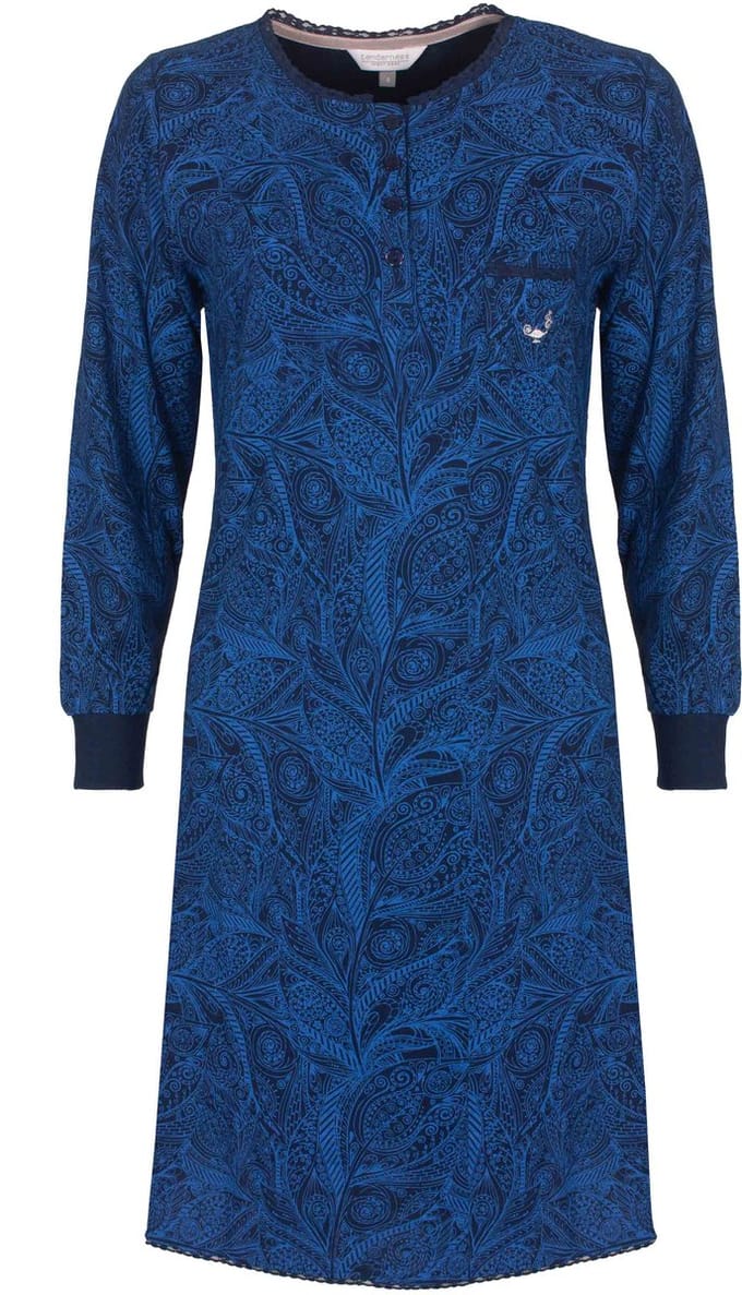 Tenderness Dames Nachthemd - Geprint Dessin - Diep Blauw - Maat L