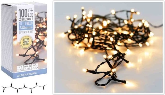 Koppelbare Kerstverlichting extensionset - 100 LED - 7.5m - warm wit