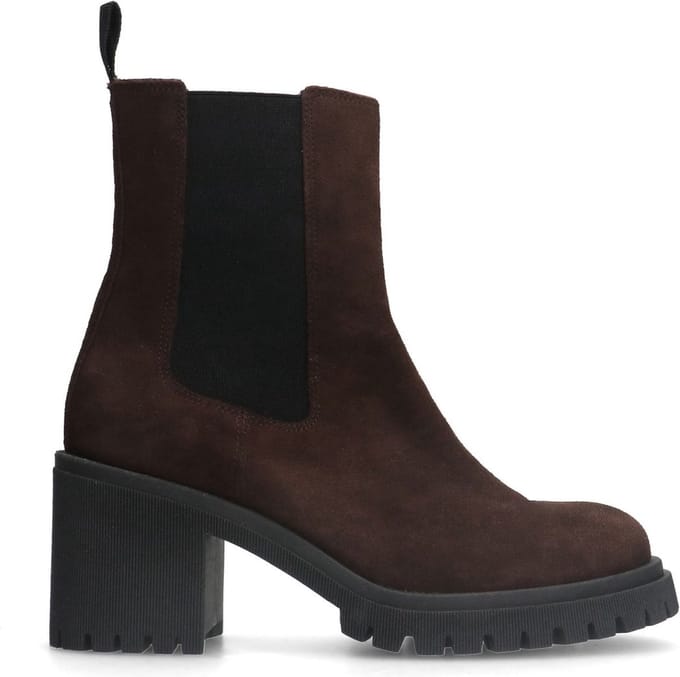 Manfield - Dames - Bruine suède chelsea boots met hak - Maat 36
