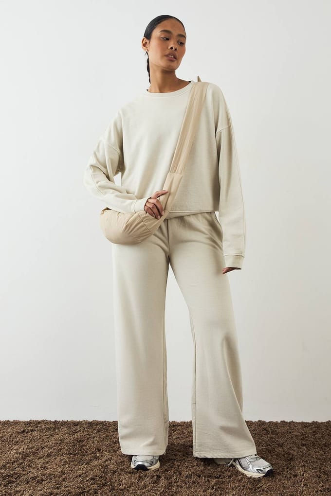 Dames DSGN Studio Premium Zwaargewicht Gewassen Rechte Pijp Jogger | Ecru | Maat: Large