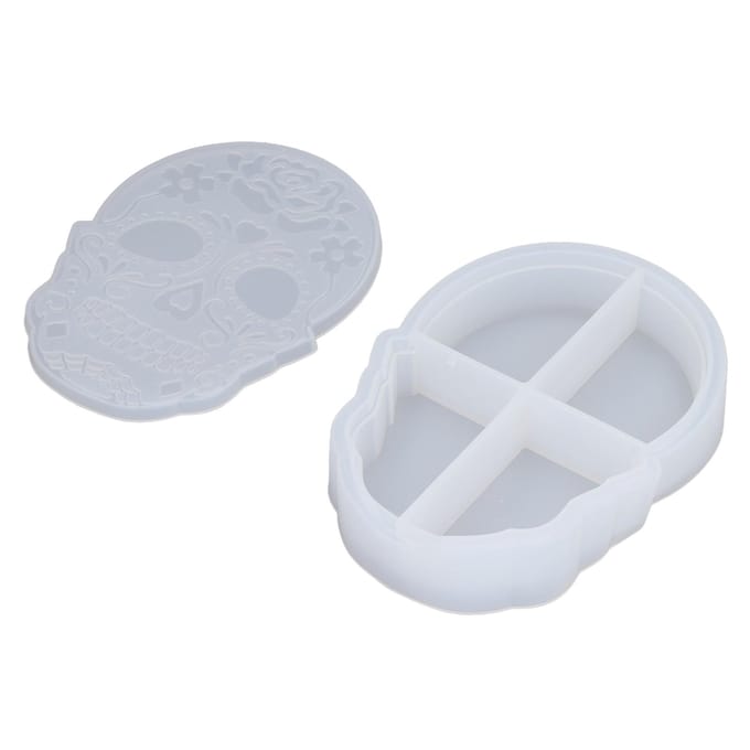 Opbergdoos Siliconen Mal Schedelvorm Gemakkelijk Ontvormen Epoxy Hars Mal met Deksel voor DIY Cosmetica white