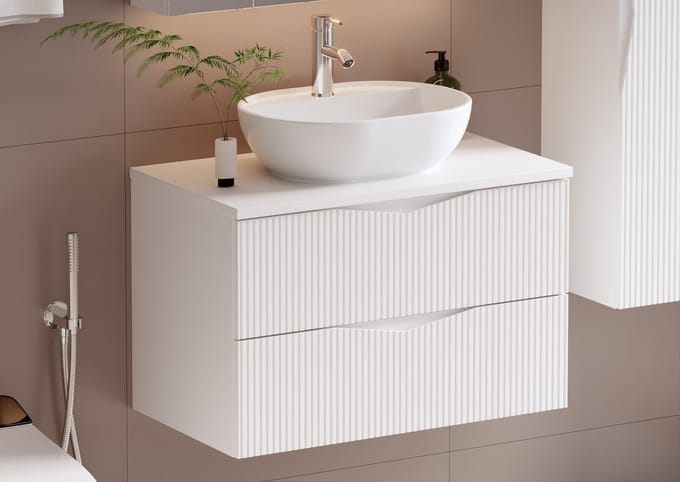 Meubel Square - Badkamermeubel set Morae 80cm - Wit - Badmeubel met Waskom - Wastafelkast Zwevend