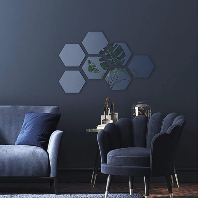Hexagonale Kristallen Wandspiegel Set van 6 - Modern Design, Zelfklevend, 24 cm x 21 cm