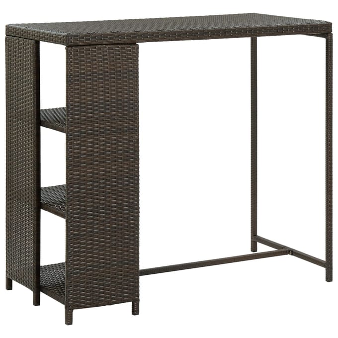 vidaXL - Bartafel - met - opbergrek - 120x60x110 - cm - poly - rattan - bruin