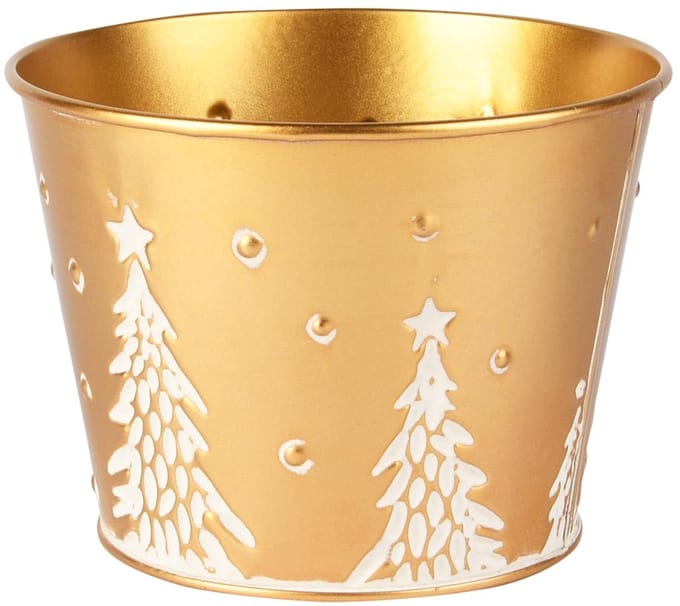 Dekoratief | Bloempot m/bomen, goud/wit, metaal, 13x13x10cm | A255951