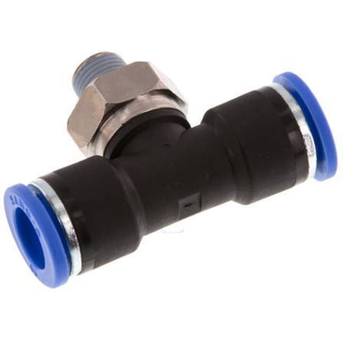 10mm x R1/8'' inline T-stuk Messing/PA 66 Insteekfitting Buitendraad Draaibaar NBR