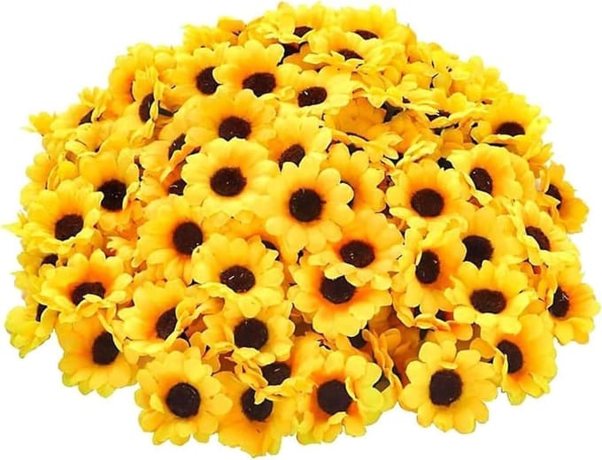 Set van 100 kunstmatige mini-zonnebloemen voor decoratie