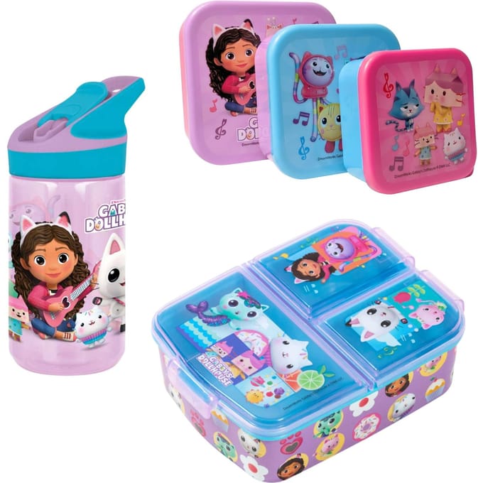 Gabby's Dollhouse lunchset; lunchbox, snackbox en drinkfles