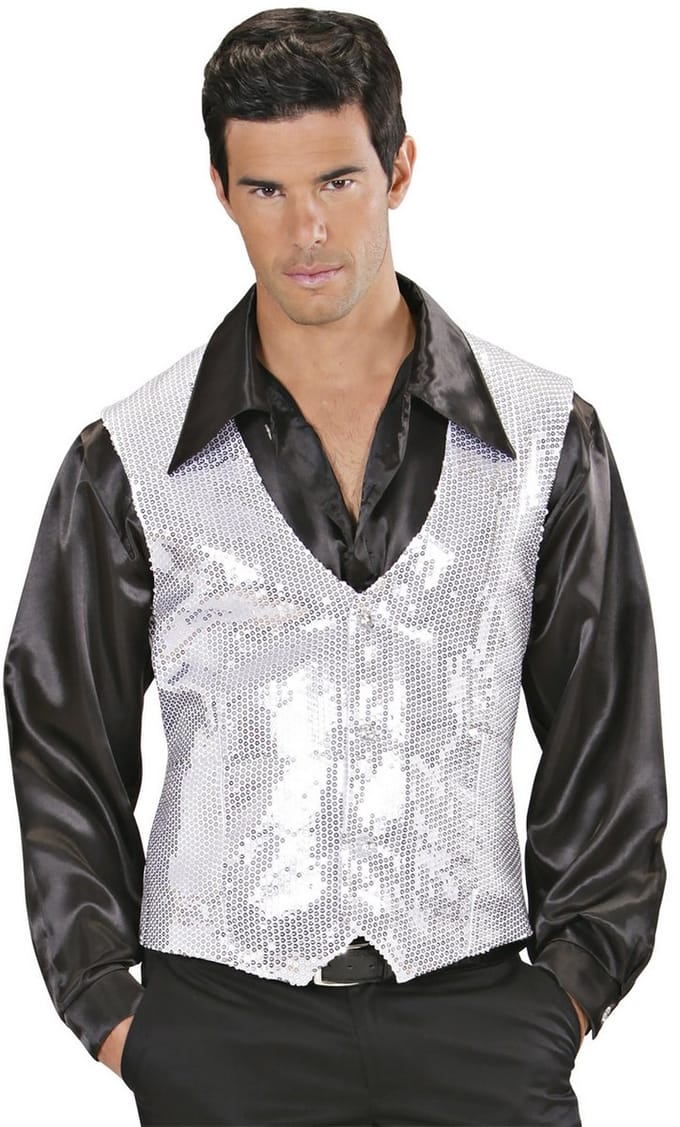 Glitter vest zilver pailletten heren