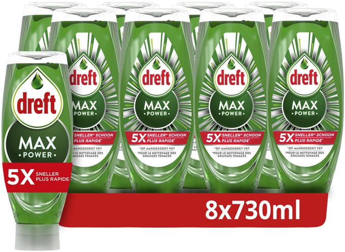 Dreft MaxPower Vloeibaar Afwasmiddel - 8 x 730 ml
