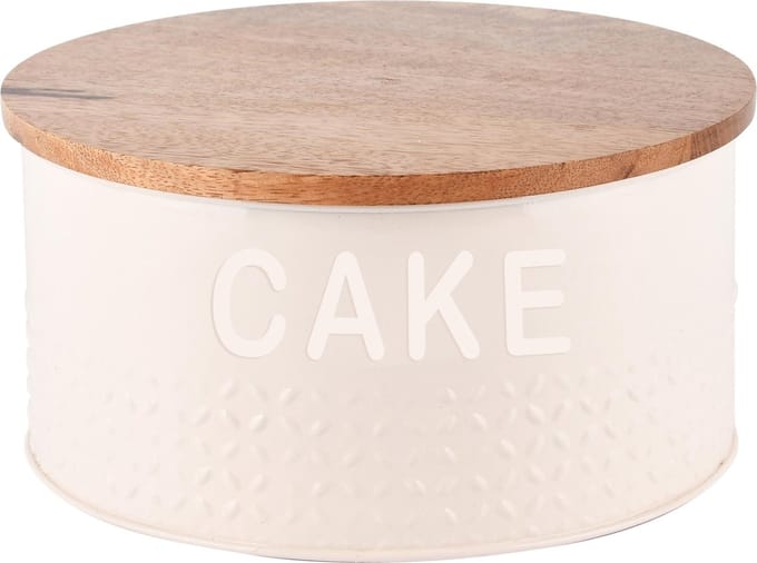 Dekoratief | Bewaardoos 'Cake', wit, hout/metaal, 18x18x8cm | A248239