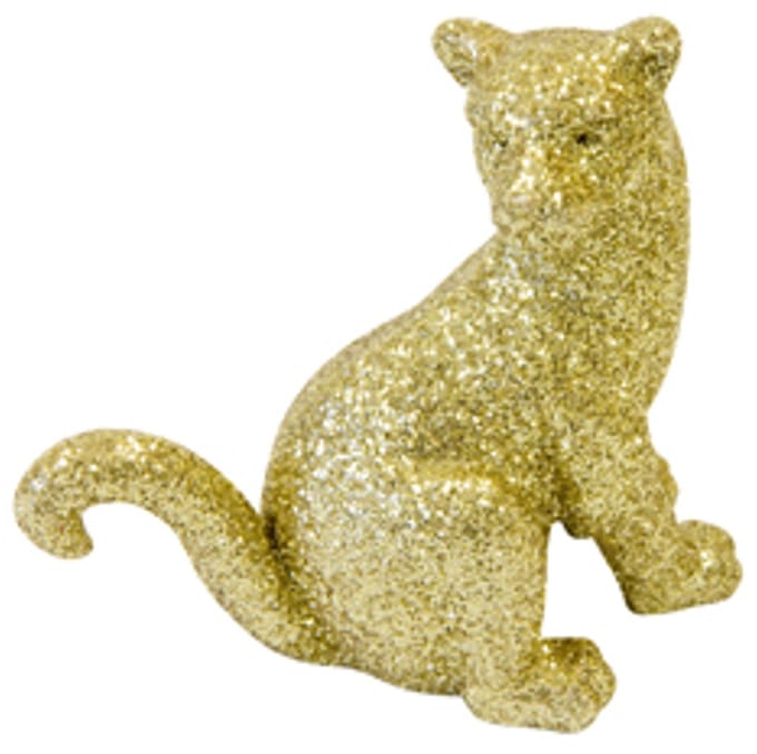 HOBI - Zittende Panter van goudkleurige hars 6 cm met glitters