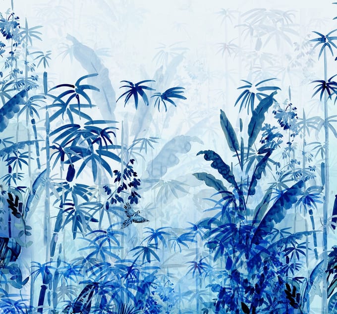 Fotobehang - Blue Jungle 300x280cm - Vliesbehang