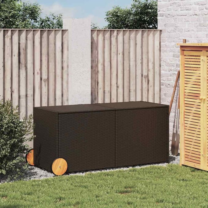 vidaXL - Tuinbox - met - wielen - 283 - L - poly - rattan - bruin